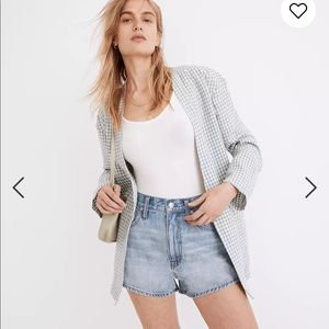 Madewell Linen Collarless Blazer in Gingham Check